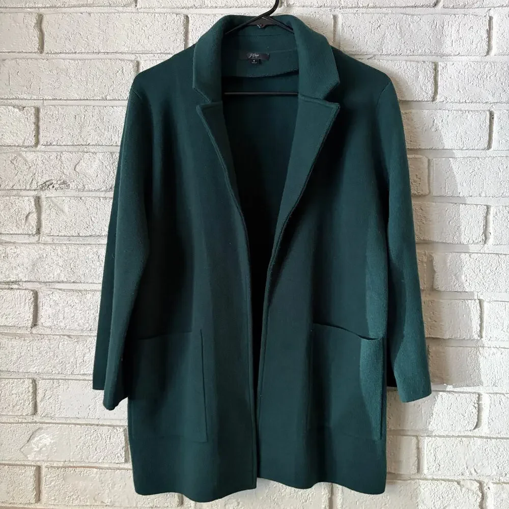 J. Crew Sophie Open Front Sweater Blazer Evergreen Women Sz S Wool Blend Classic